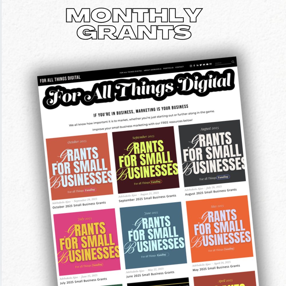 The For All Things Digital monthly grants for small businesses archive page